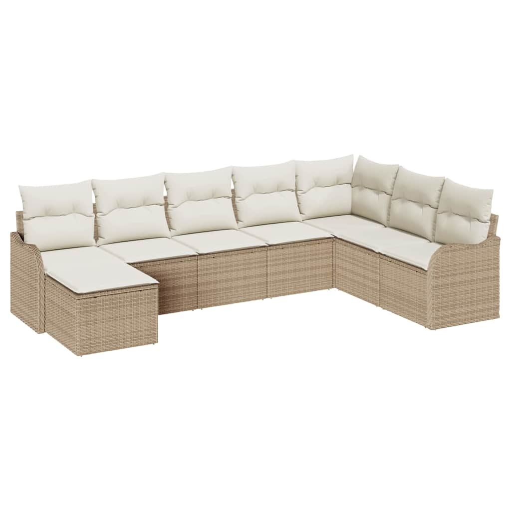 Tuin Sofa Set met kussen 8 pcs Beige en wit Poly riet is nu te koop bij PeponiXL, paradijselijk wonen!