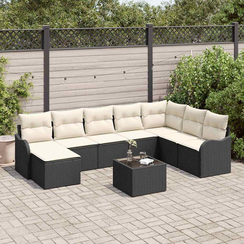 Tuin Sofa Set met kussen 9 pcs Zwart en wit Poly riet is nu te koop bij PeponiXL, paradijselijk wonen!