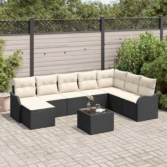 Tuin Sofa Set met kussen 9 pcs Zwart en wit Poly riet is nu te koop bij PeponiXL, paradijselijk wonen!