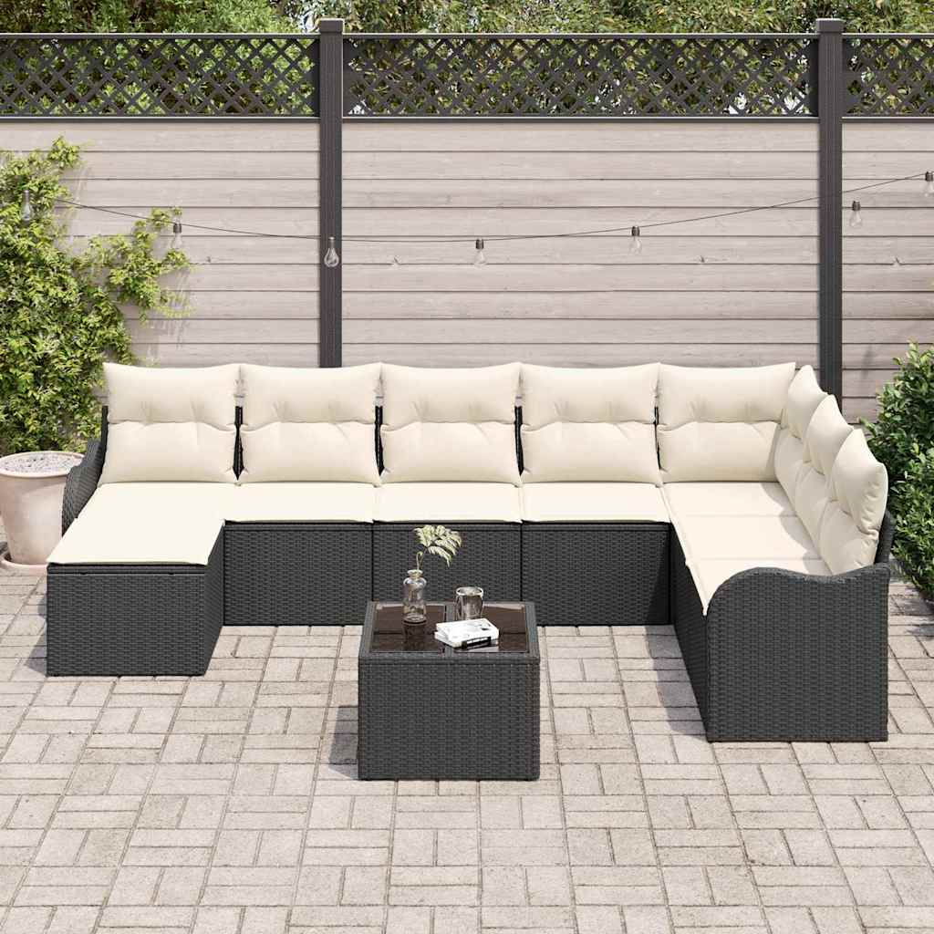 Tuin Sofa Set met kussen 9 pcs Zwart en wit Poly riet is nu te koop bij PeponiXL, paradijselijk wonen!