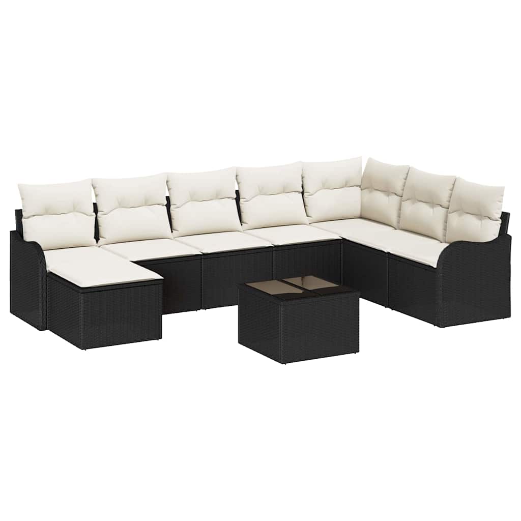 Tuin Sofa Set met kussen 9 pcs Zwart en wit Poly riet is nu te koop bij PeponiXL, paradijselijk wonen!
