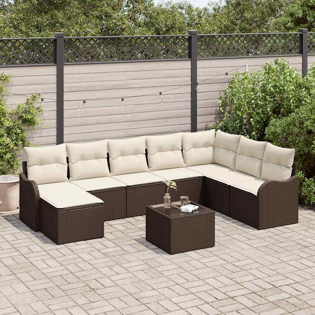 Tuin Sofa Set met kussen 9 pcs Bruin en wit Poly riet is nu te koop bij PeponiXL, paradijselijk wonen!