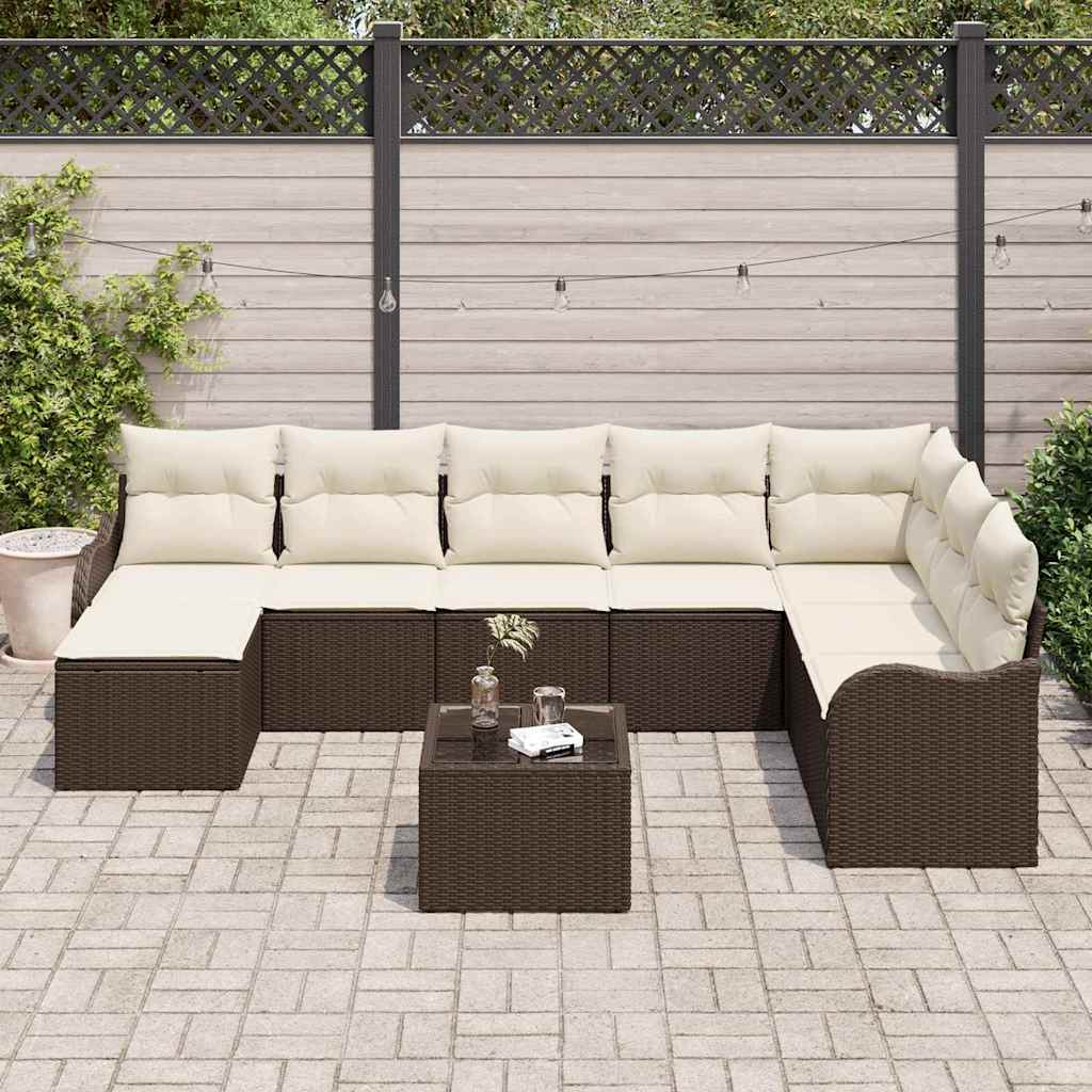 Tuin Sofa Set met kussen 9 pcs Bruin en wit Poly riet is nu te koop bij PeponiXL, paradijselijk wonen!