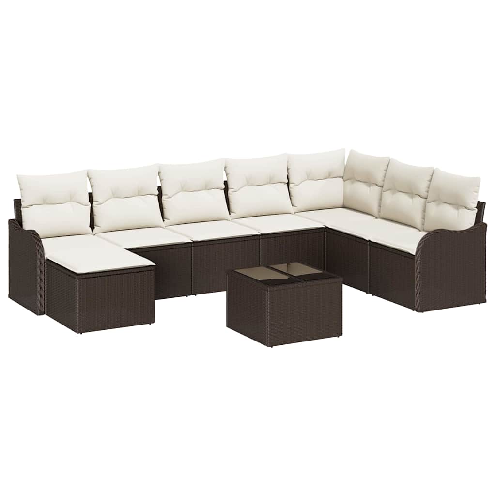 Tuin Sofa Set met kussen 9 pcs Bruin en wit Poly riet is nu te koop bij PeponiXL, paradijselijk wonen!