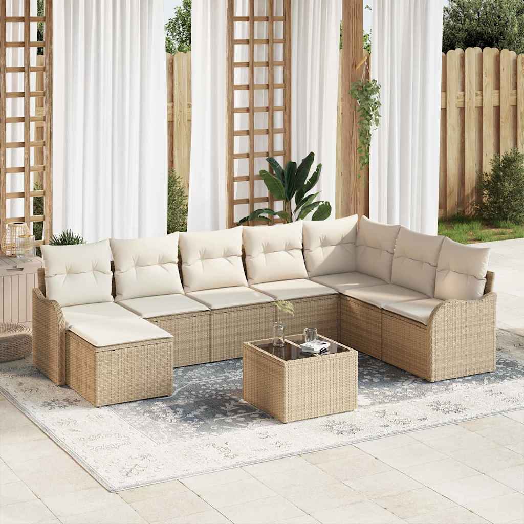 Tuin Sofa Set met kussen 9 pcs Beige en wit Poly riet is nu te koop bij PeponiXL, paradijselijk wonen!