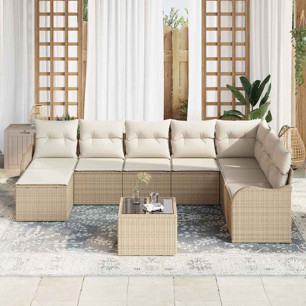 Tuin Sofa Set met kussen 9 pcs Beige en wit Poly riet is nu te koop bij PeponiXL, paradijselijk wonen!
