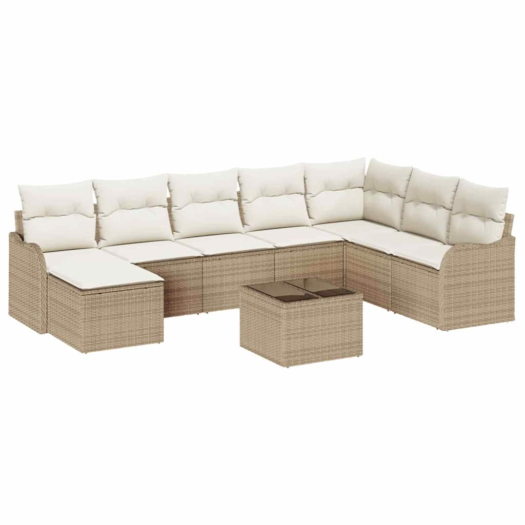 Tuin Sofa Set met kussen 9 pcs Beige en wit Poly riet is nu te koop bij PeponiXL, paradijselijk wonen!