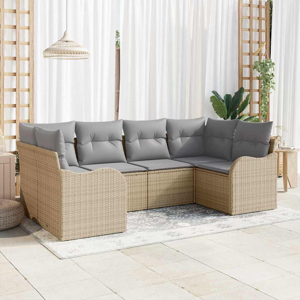 Tuin Sofa Set met opslag 6 pcs beige en lichtgrijs Poly riet