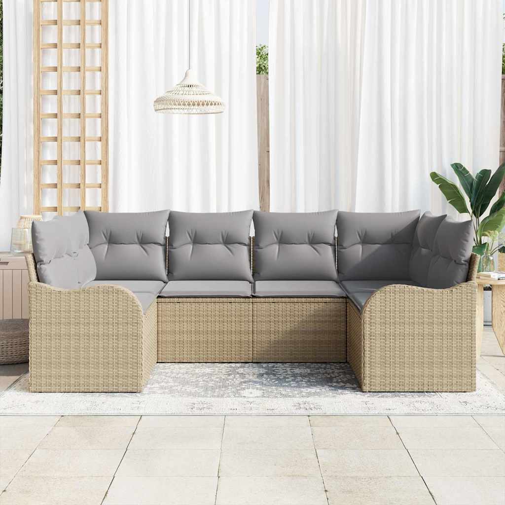 Tuin Sofa Set met opslag 6 pcs beige en lichtgrijs Poly riet