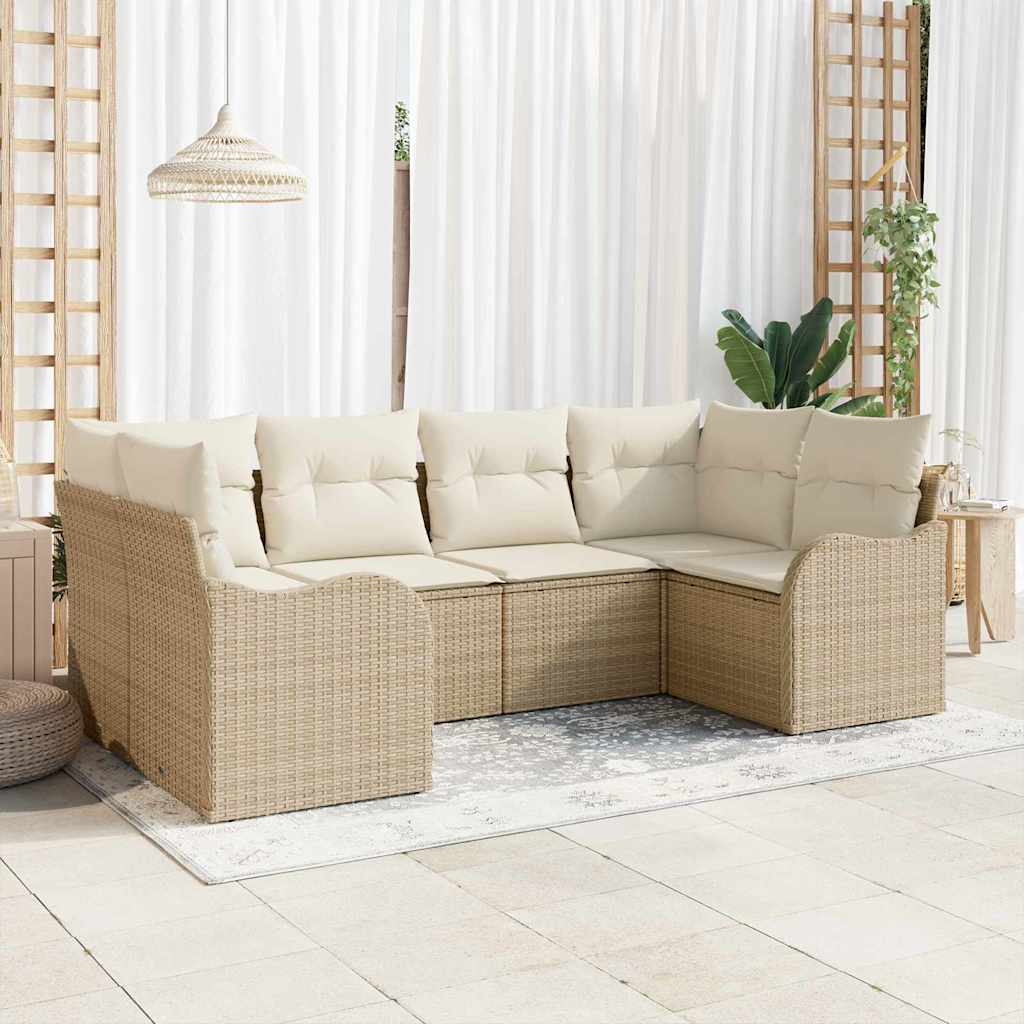Tuin Sofa Set met opslag 6 pcs Beige en wit Poly riet is nu te koop bij PeponiXL, paradijselijk wonen!