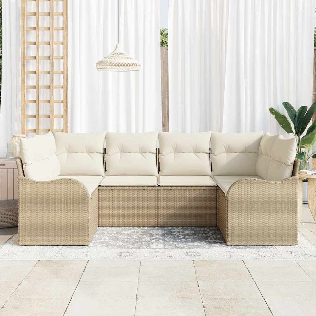 Tuin Sofa Set met opslag 6 pcs Beige en wit Poly riet is nu te koop bij PeponiXL, paradijselijk wonen!