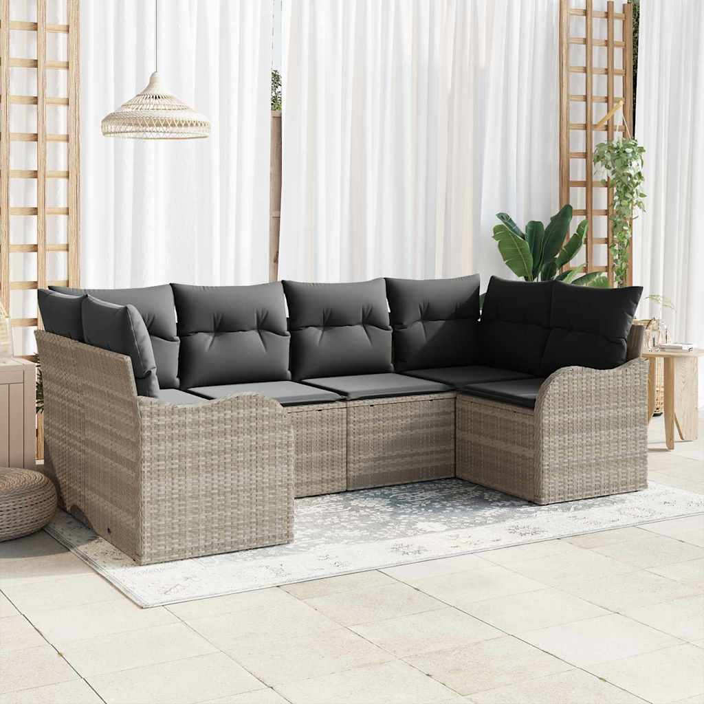 Tuin Sofa Set met opslag 6 pcs Lichtgrijs Poly riet is nu te koop bij PeponiXL, paradijselijk wonen!