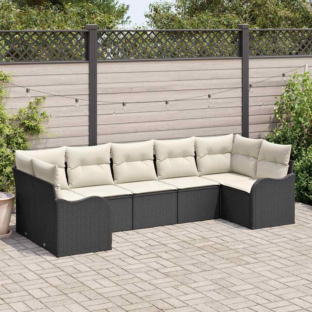 Tuin Sofa Set met opslag 7 pcs Zwart en wit Poly riet is nu te koop bij PeponiXL, paradijselijk wonen!