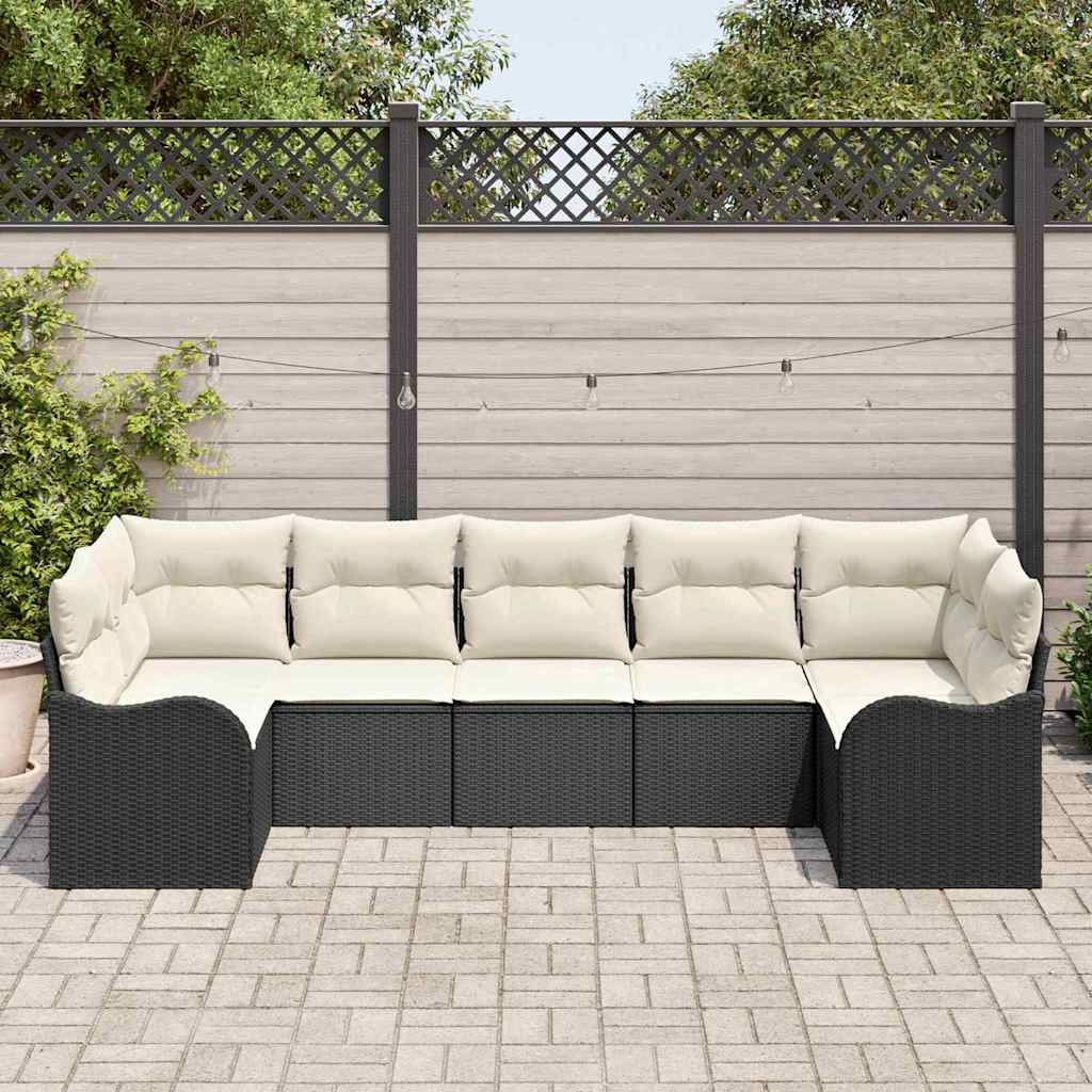 Tuin Sofa Set met opslag 7 pcs Zwart en wit Poly riet is nu te koop bij PeponiXL, paradijselijk wonen!