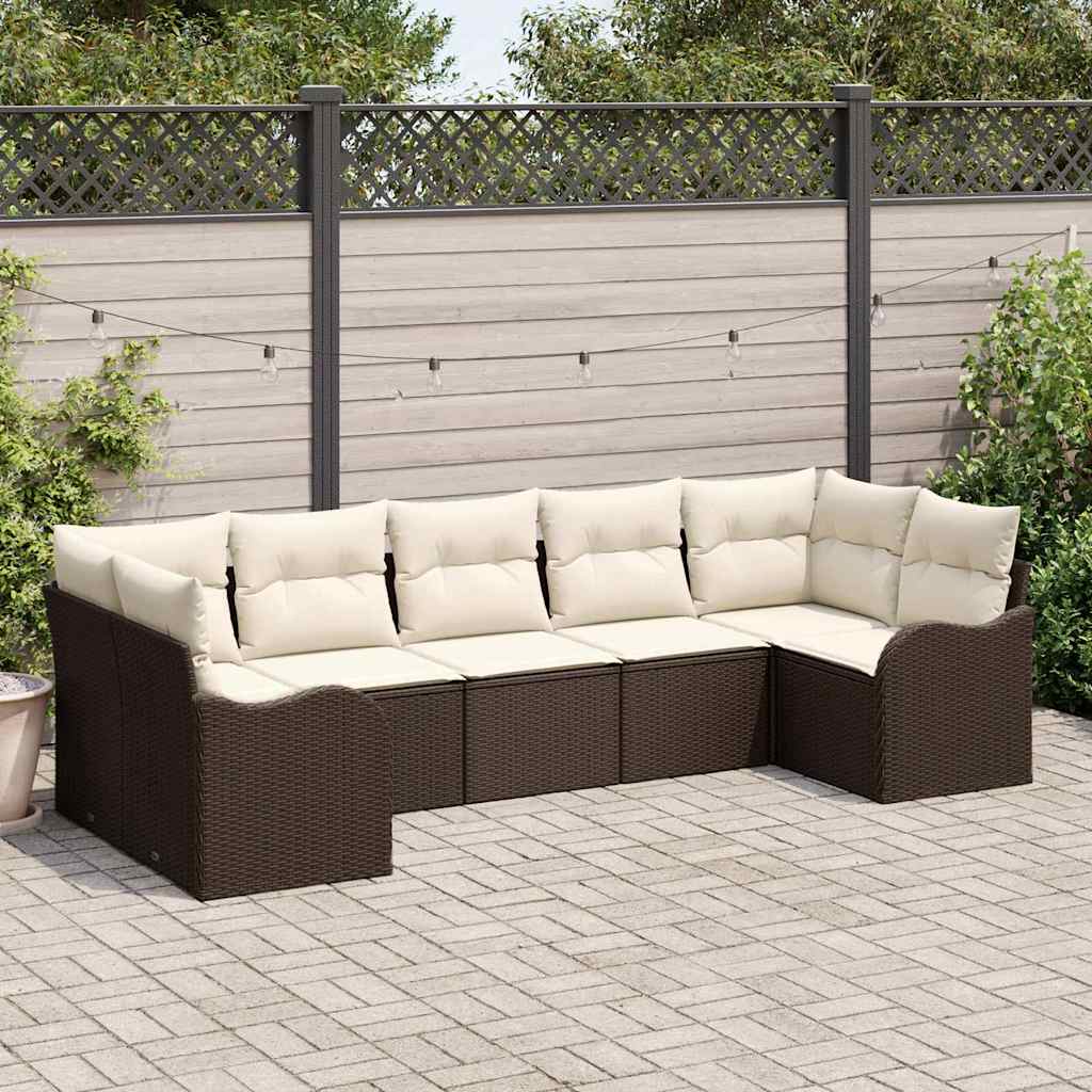 Tuin Sofa Set met opslag 7 pcs Bruin en wit Poly riet is nu te koop bij PeponiXL, paradijselijk wonen!