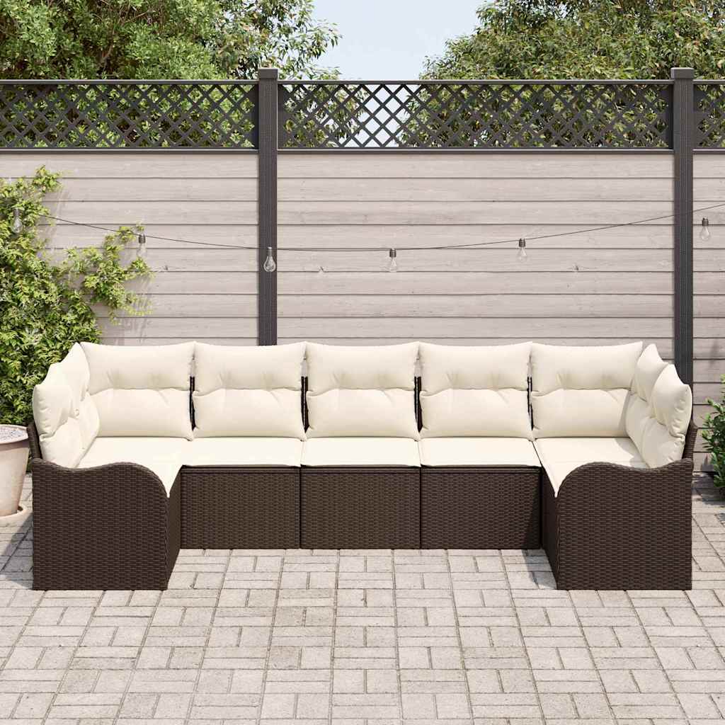 Tuin Sofa Set met opslag 7 pcs Bruin en wit Poly riet is nu te koop bij PeponiXL, paradijselijk wonen!