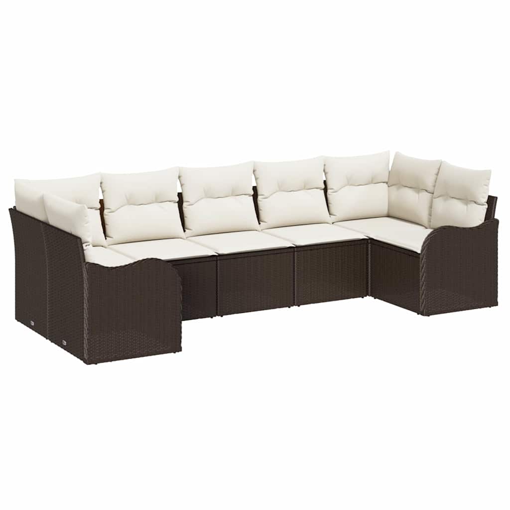 Tuin Sofa Set met opslag 7 pcs Bruin en wit Poly riet is nu te koop bij PeponiXL, paradijselijk wonen!