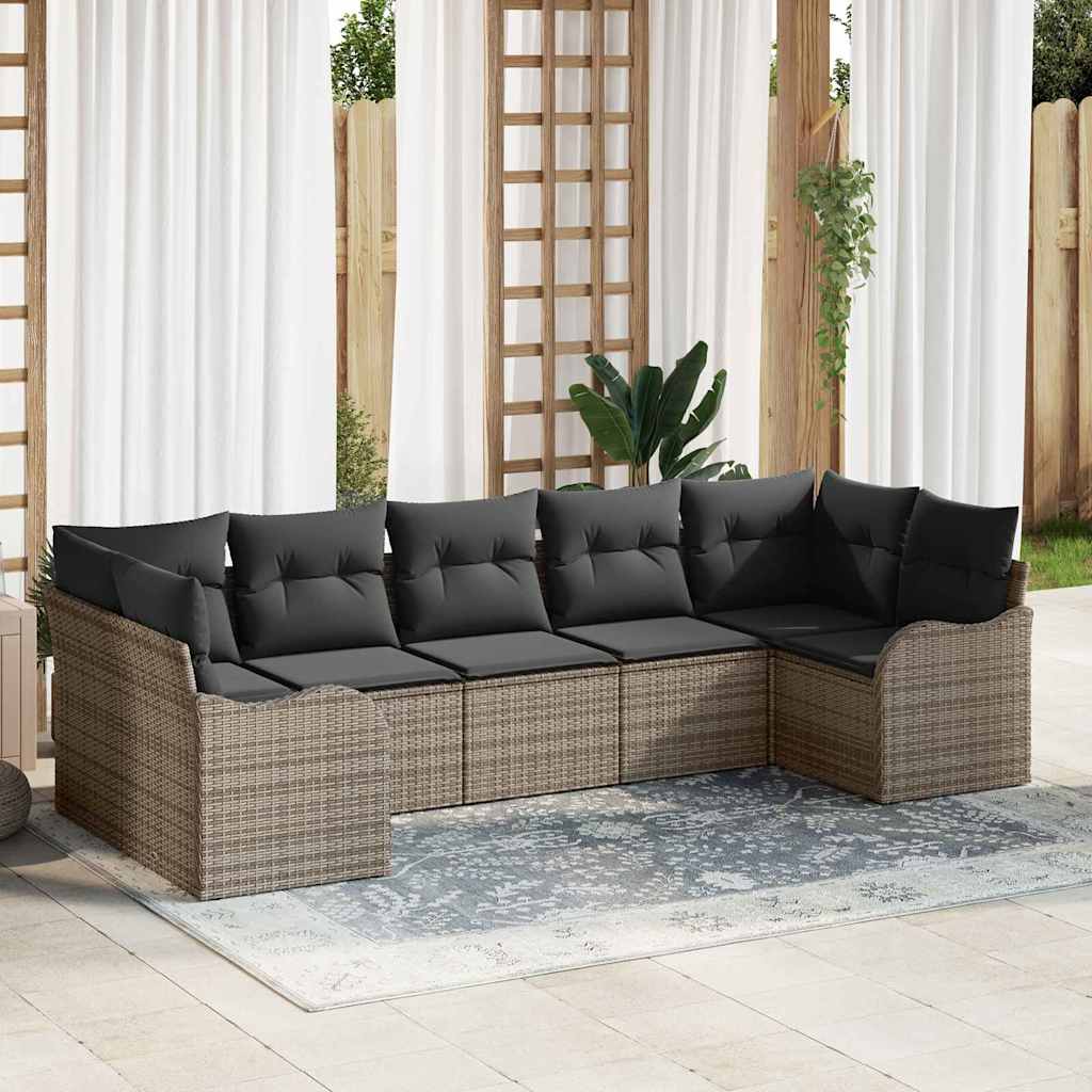 Tuin Sofa Set met opslag 7 pcs Grijs Poly riet is nu te koop bij PeponiXL, paradijselijk wonen!