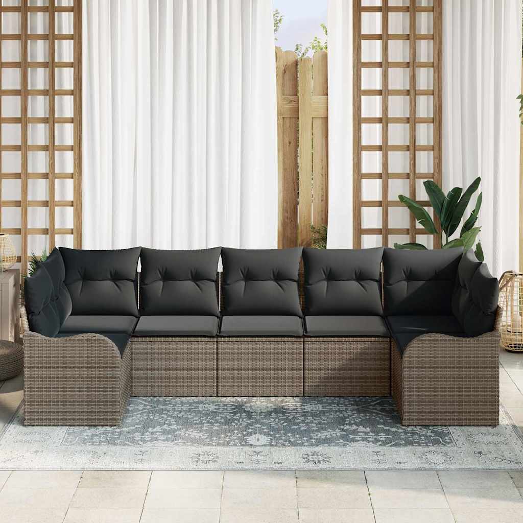 Tuin Sofa Set met opslag 7 pcs Grijs Poly riet is nu te koop bij PeponiXL, paradijselijk wonen!