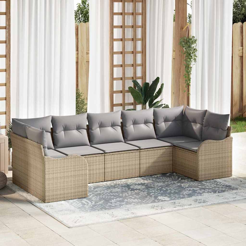 Tuin Sofa Set met opslag 7 pcs beige en lichtgrijs Poly riet is nu te koop bij PeponiXL, paradijselijk wonen!