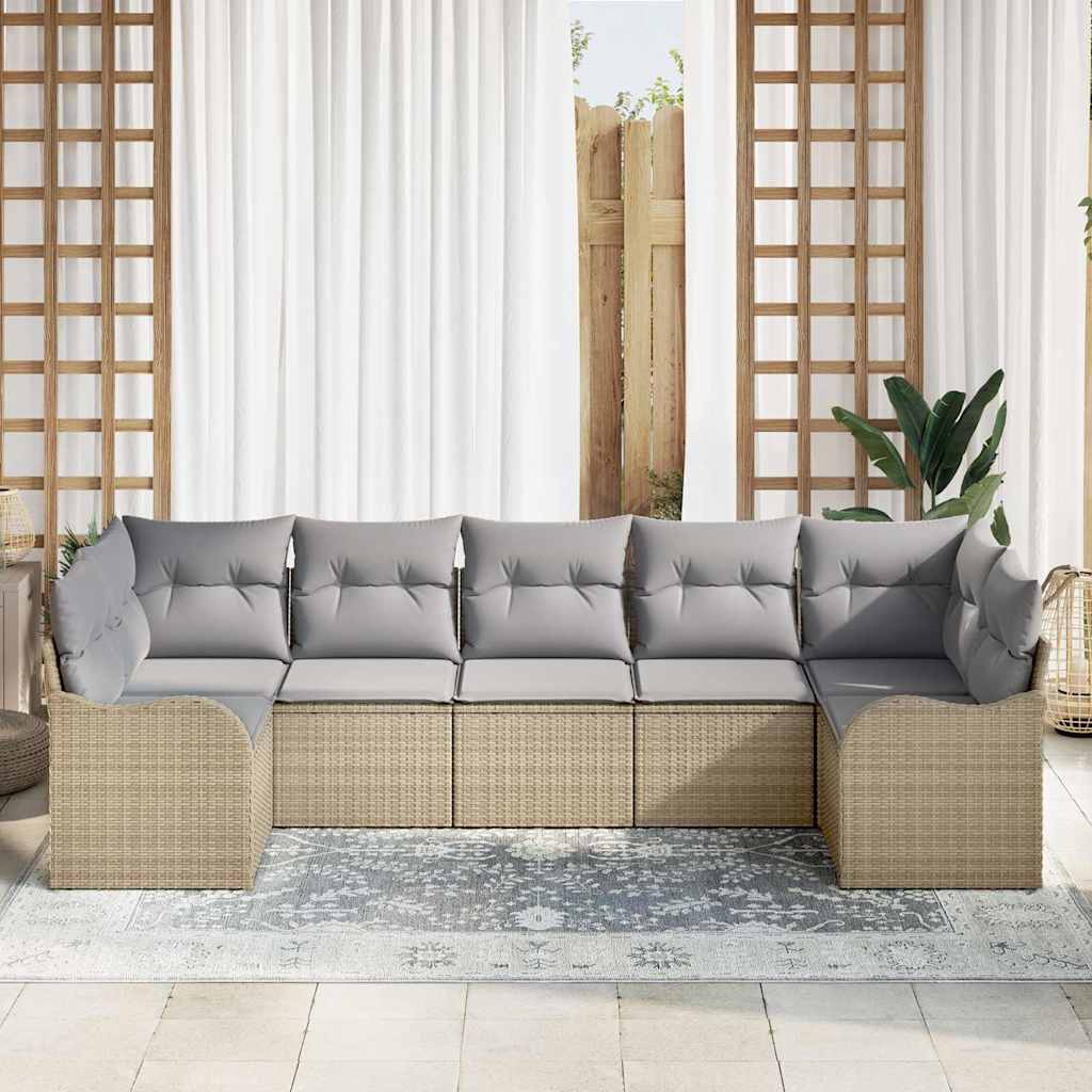 Tuin Sofa Set met opslag 7 pcs beige en lichtgrijs Poly riet is nu te koop bij PeponiXL, paradijselijk wonen!