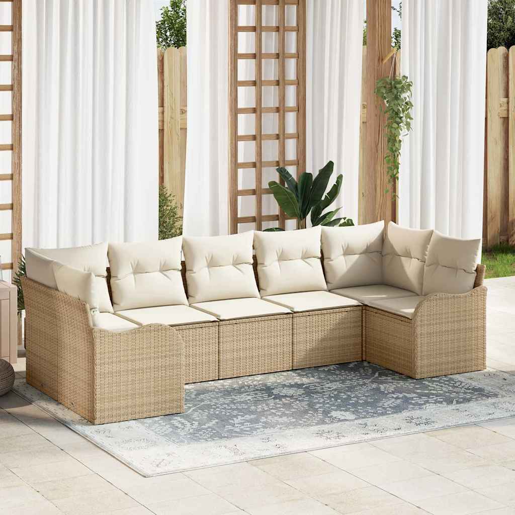 Tuin Sofa Set met opslag 7 pcs Beige en wit Poly riet is nu te koop bij PeponiXL, paradijselijk wonen!