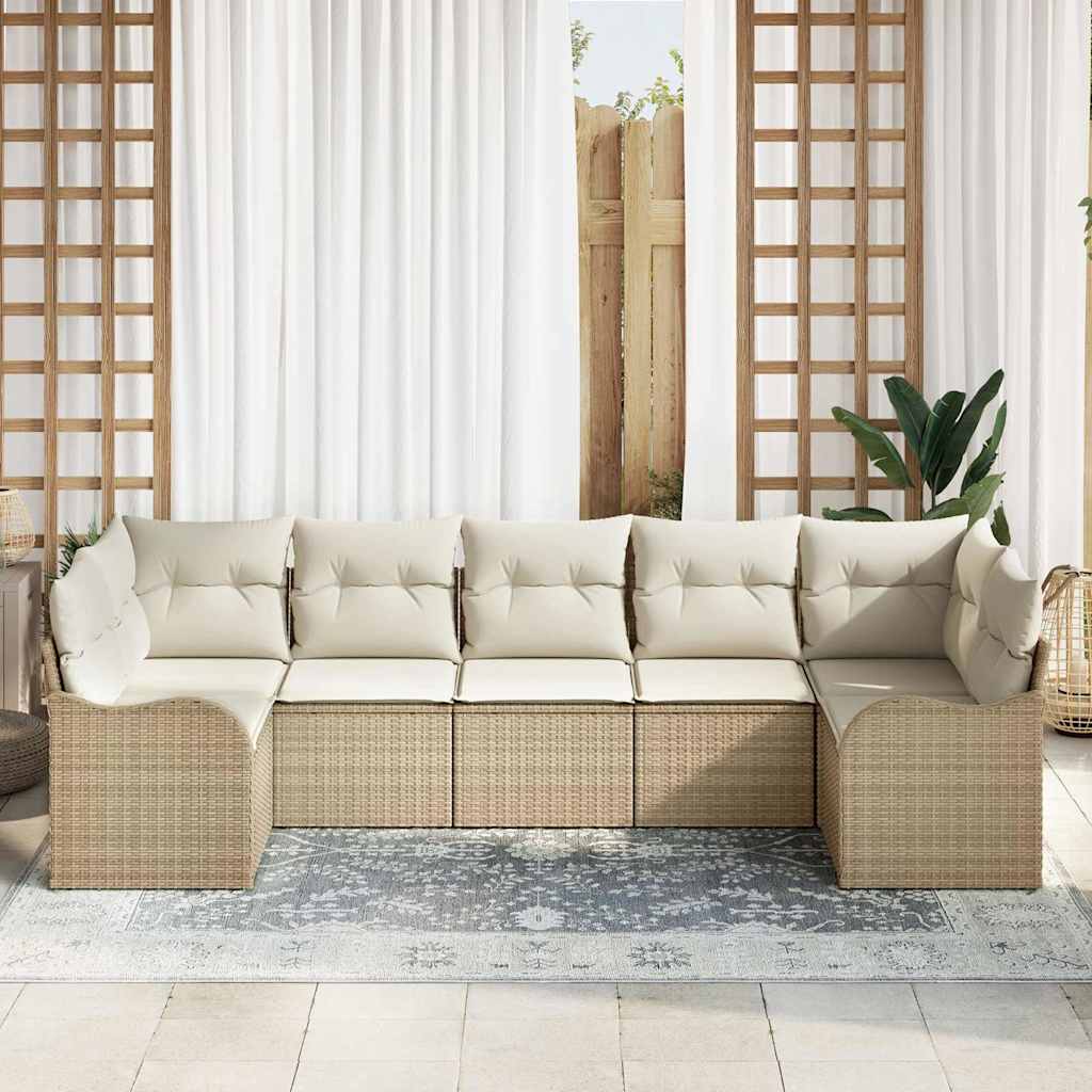 Tuin Sofa Set met opslag 7 pcs Beige en wit Poly riet is nu te koop bij PeponiXL, paradijselijk wonen!