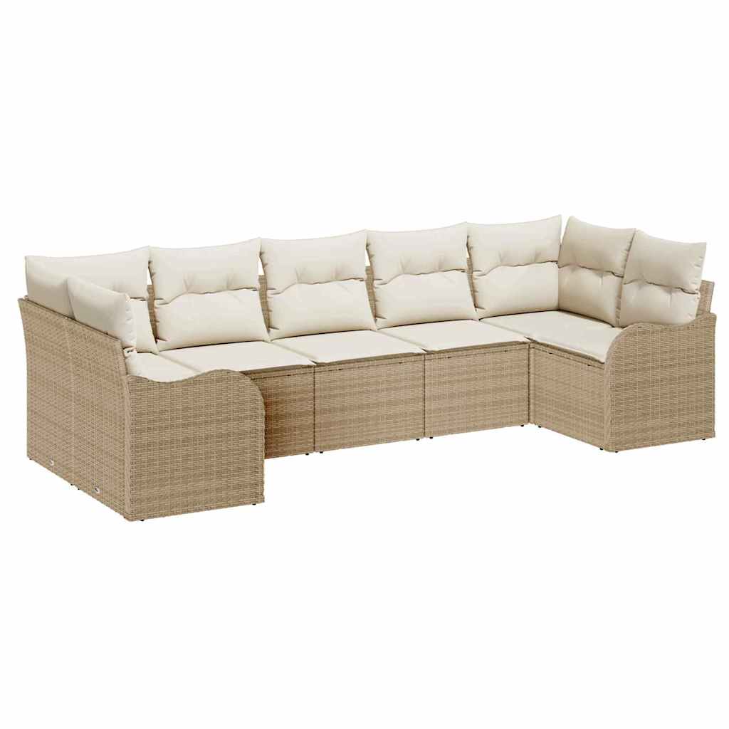 Tuin Sofa Set met opslag 7 pcs Beige en wit Poly riet is nu te koop bij PeponiXL, paradijselijk wonen!