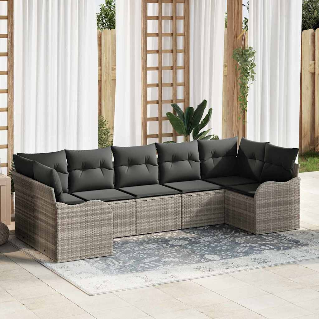 Tuin Sofa Set met opslag 7 pcs Lichtgrijs Poly riet is nu te koop bij PeponiXL, paradijselijk wonen!