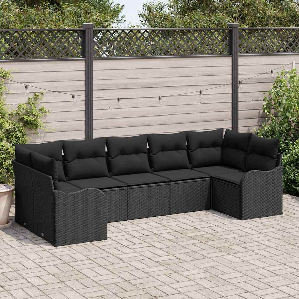 Tuin Sofa Set met opslag 7 pcs Zwart Poly riet is nu te koop bij PeponiXL, paradijselijk wonen!