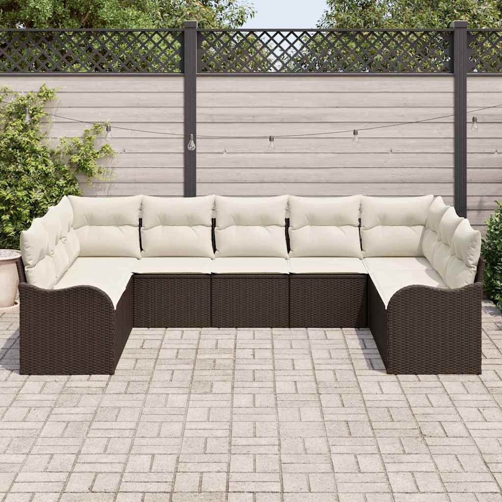 Tuin Sofa Set met opslag 9 pcs Bruin en wit poly rattan is nu te koop bij PeponiXL, paradijselijk wonen!