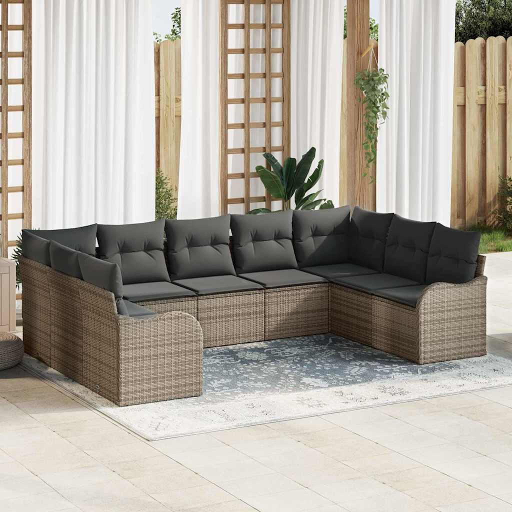 Tuin Sofa Set met opslag 9 pcs Grijs poly rattan is nu te koop bij PeponiXL, paradijselijk wonen!