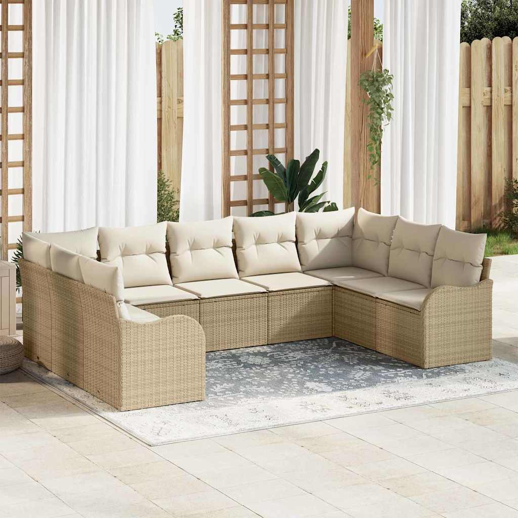 Tuin Sofa Set met opslag 9 pcs Beige en wit poly rattan is nu te koop bij PeponiXL, paradijselijk wonen!