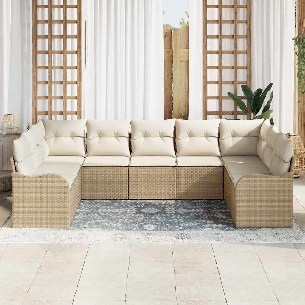 Tuin Sofa Set met opslag 9 pcs Beige en wit poly rattan is nu te koop bij PeponiXL, paradijselijk wonen!
