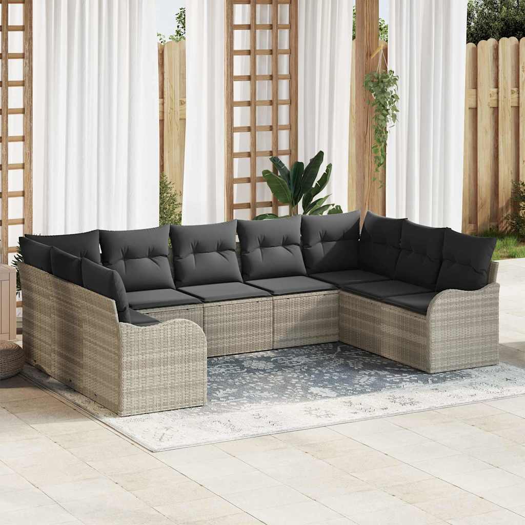 Tuin Sofa Set met opslag 9 pcs Lichtgrijs poly rattan is nu te koop bij PeponiXL, paradijselijk wonen!