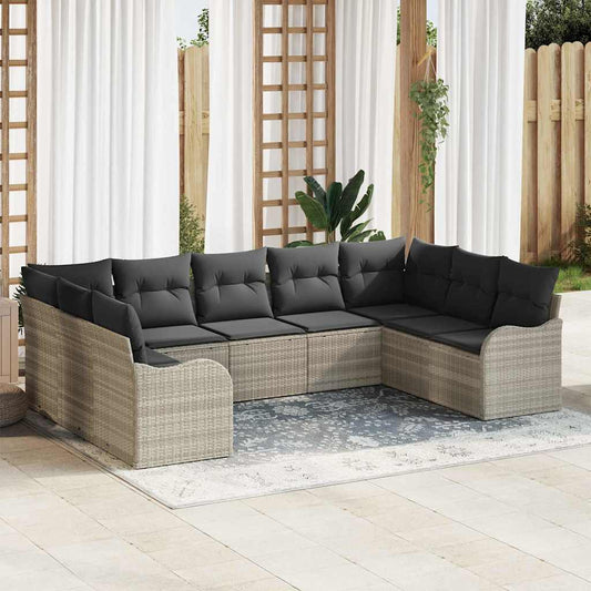 Tuin Sofa Set met opslag 9 pcs Lichtgrijs poly rattan is nu te koop bij PeponiXL, paradijselijk wonen!