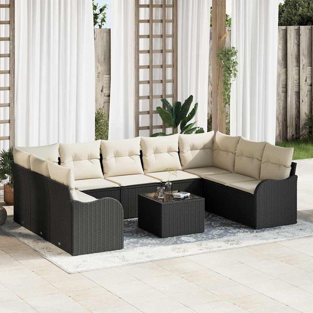 Tuin Sofa Set met kussen 10 pcs Zwart en wit Poly riet is nu te koop bij PeponiXL, paradijselijk wonen!