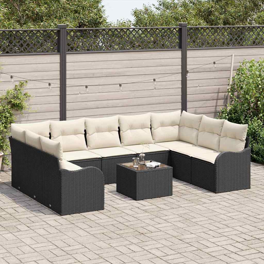 Tuin Sofa Set met kussen 10 pcs Zwart en wit Poly riet is nu te koop bij PeponiXL, paradijselijk wonen!
