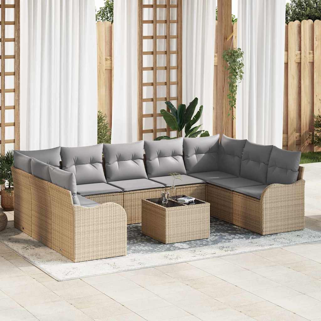 Tuin Sofa Set met kussen 10 pcs beige en lichtgrijs Poly riet is nu te koop bij PeponiXL, paradijselijk wonen!