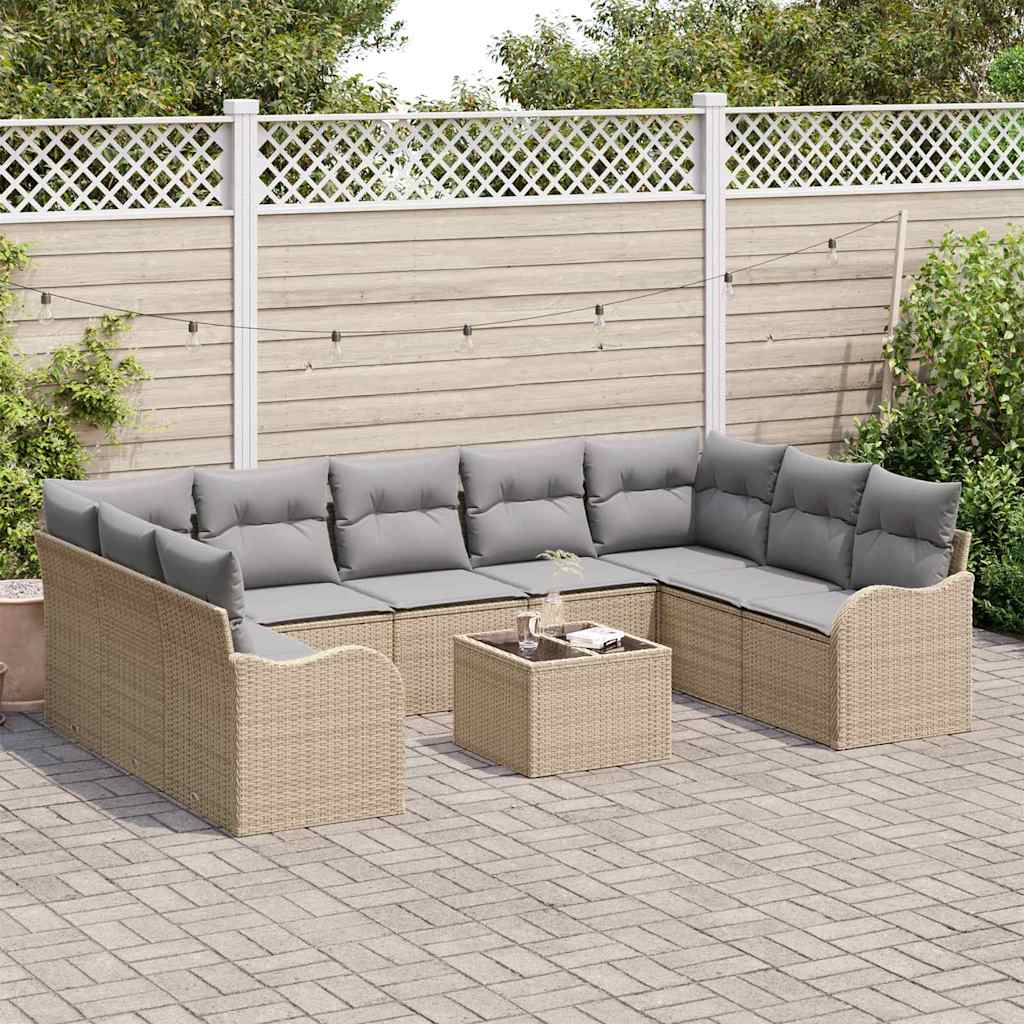 Tuin Sofa Set met kussen 10 pcs beige en lichtgrijs Poly riet is nu te koop bij PeponiXL, paradijselijk wonen!
