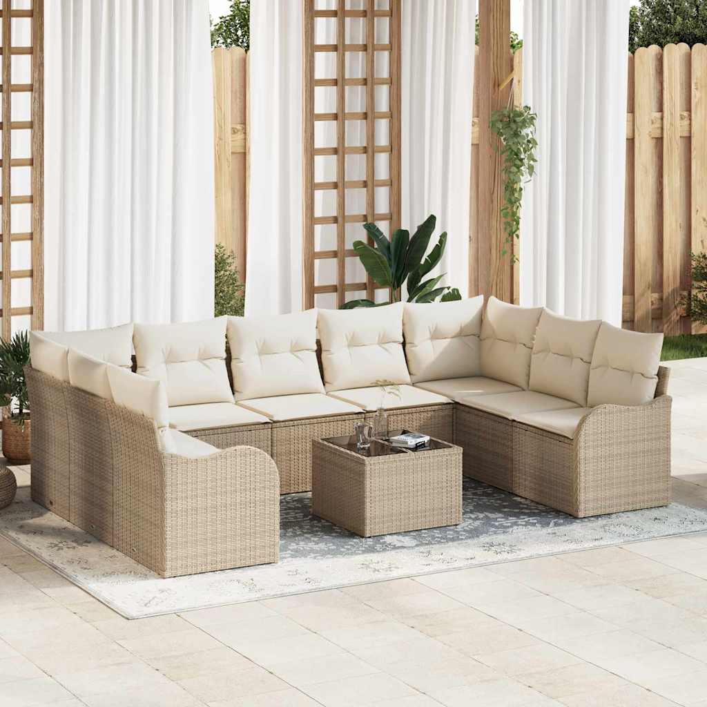 Tuin Sofa Set met kussen 10 pcs Beige en wit Poly riet is nu te koop bij PeponiXL, paradijselijk wonen!