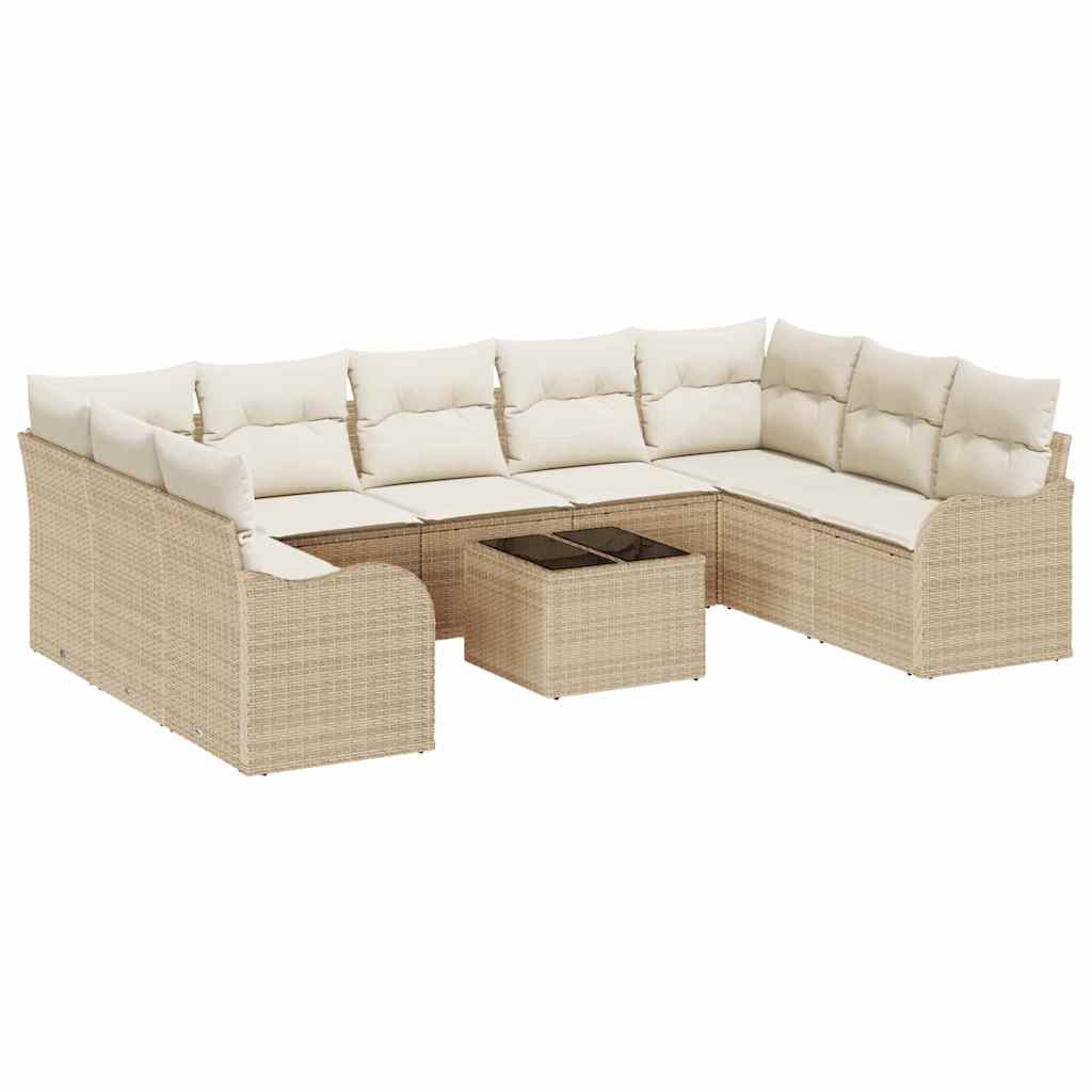 Tuin Sofa Set met kussen 10 pcs Beige en wit Poly riet is nu te koop bij PeponiXL, paradijselijk wonen!