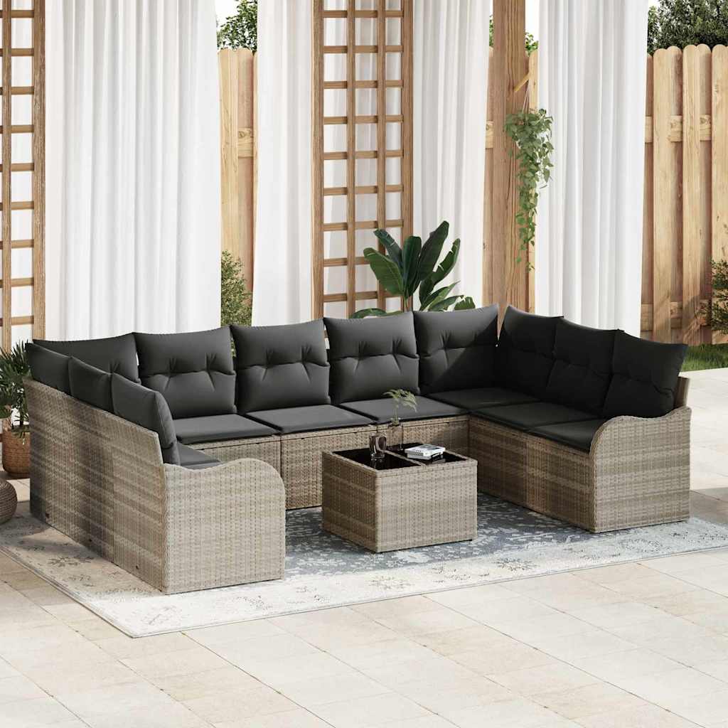 Tuin Sofa Set met opslag 10 pcs Lichtgrijs poly rattan is nu te koop bij PeponiXL, paradijselijk wonen!