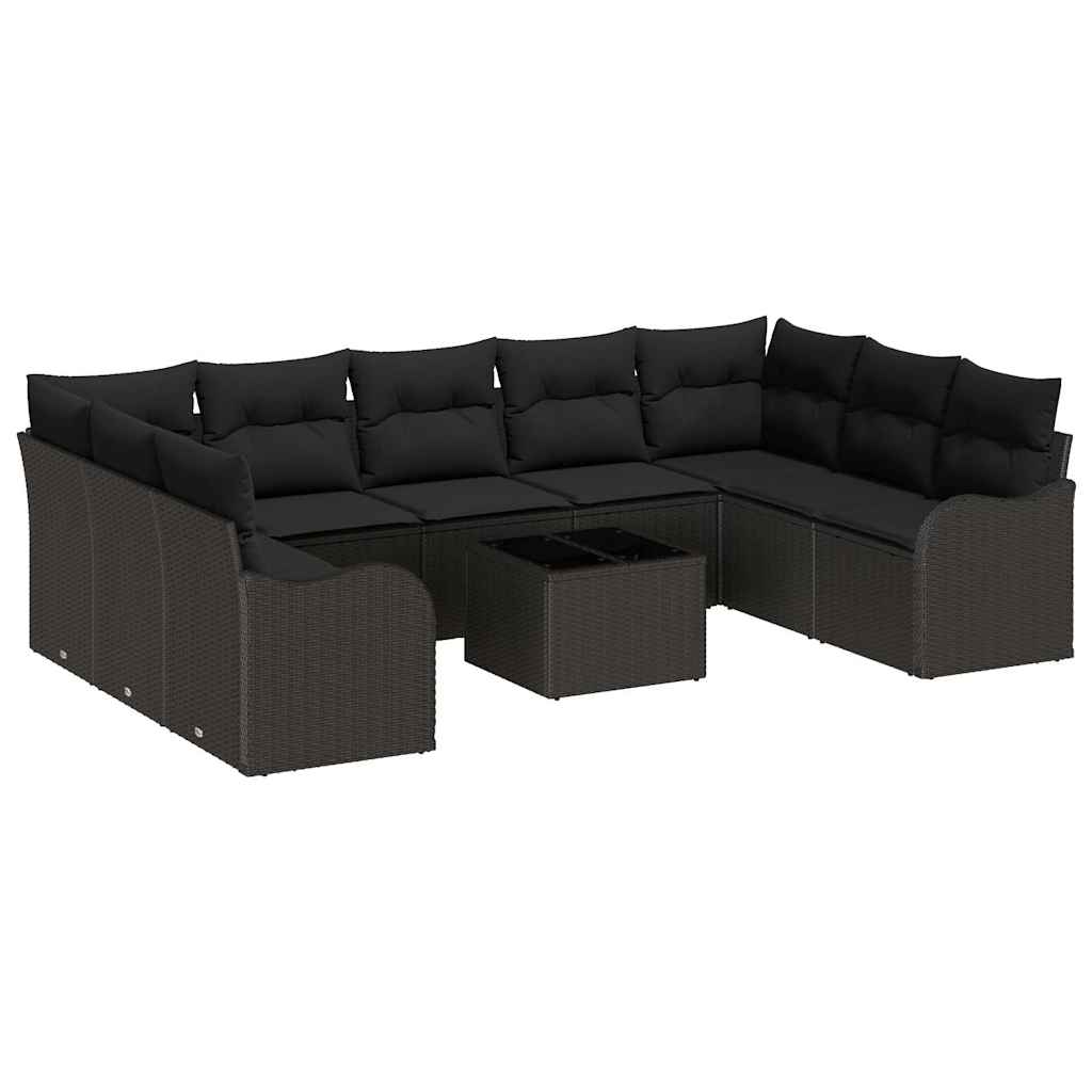 Tuin Sofa Set met kussen 10 pcs Zwart Poly riet is nu te koop bij PeponiXL, paradijselijk wonen!