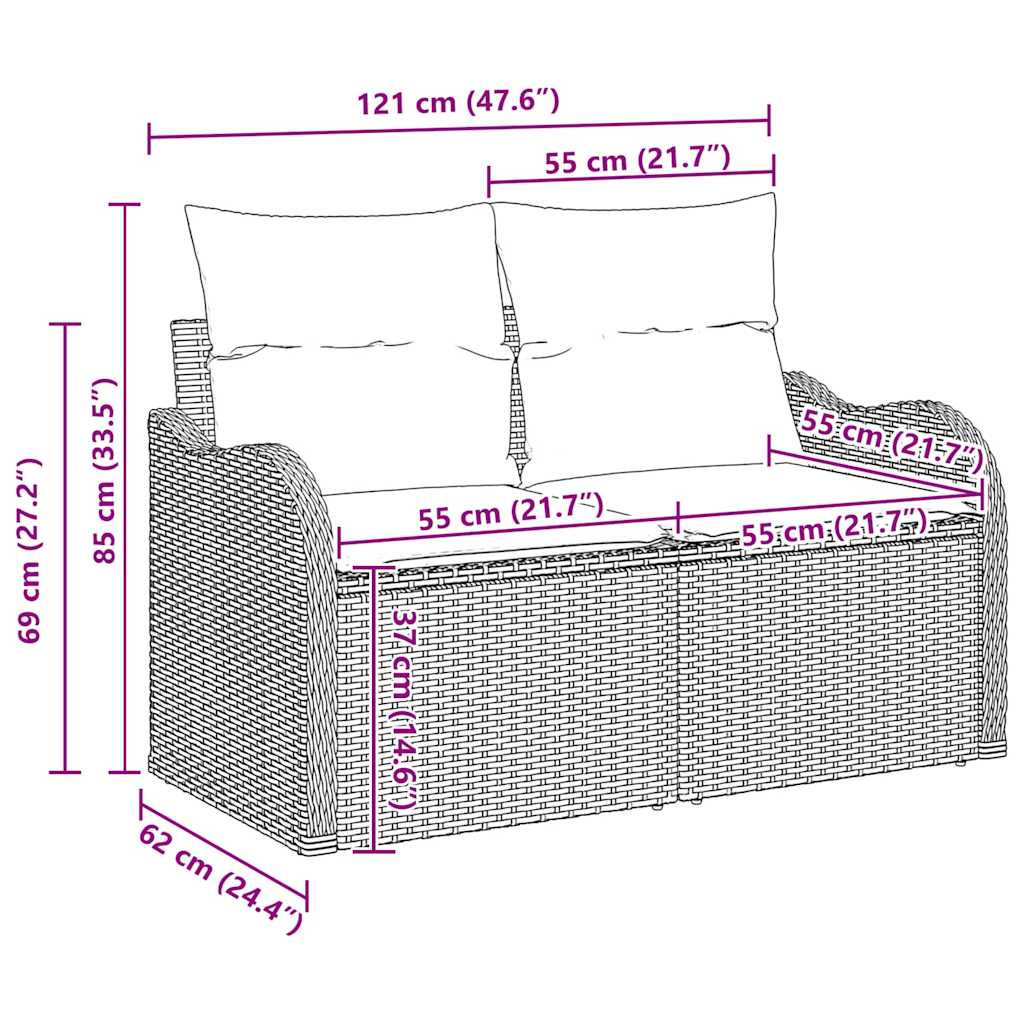 Tuin Sofa Set met kussen 10 pcs Zwart Poly riet is nu te koop bij PeponiXL, paradijselijk wonen!