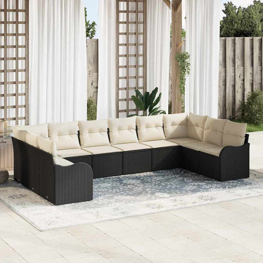 Tuin Sofa Set met opslag 10 pcs Zwart en wit poly rattan is nu te koop bij PeponiXL, paradijselijk wonen!