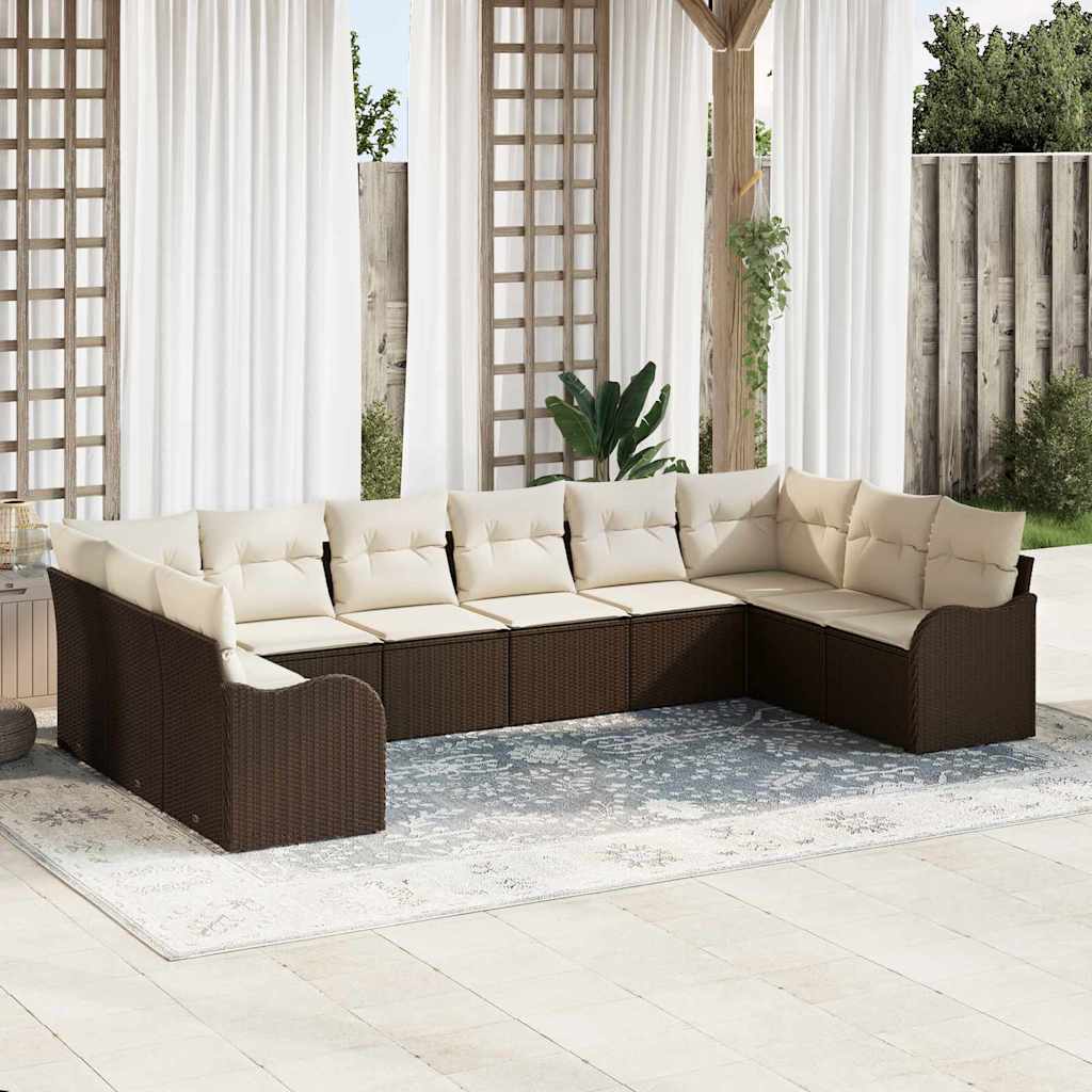 Tuin Sofa Set met opslag 10 pcs Bruin en wit poly rattan is nu te koop bij PeponiXL, paradijselijk wonen!