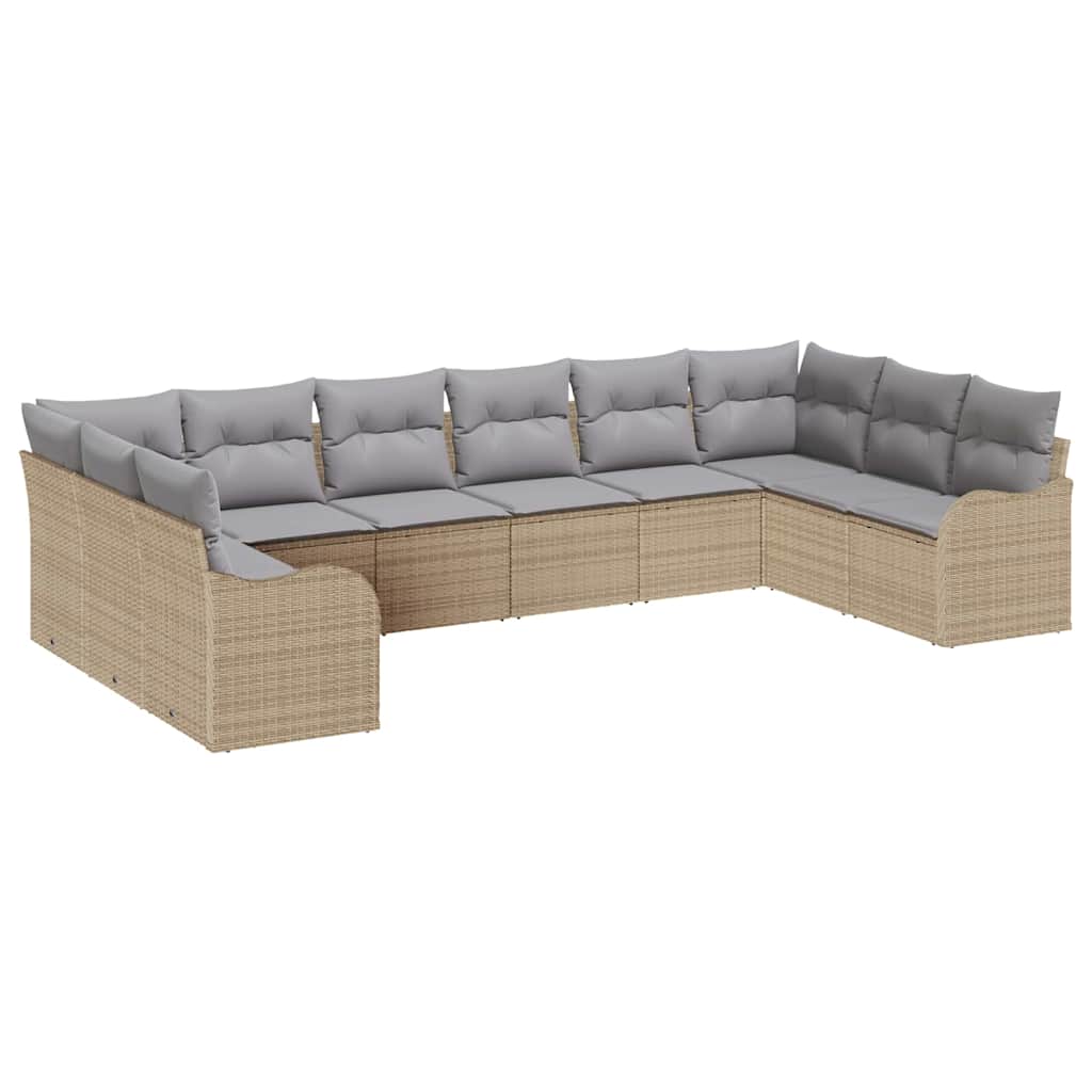 Tuin Sofa Set met opslag 10 pcs beige en lichtgrijs poly rattan is nu te koop bij PeponiXL, paradijselijk wonen!