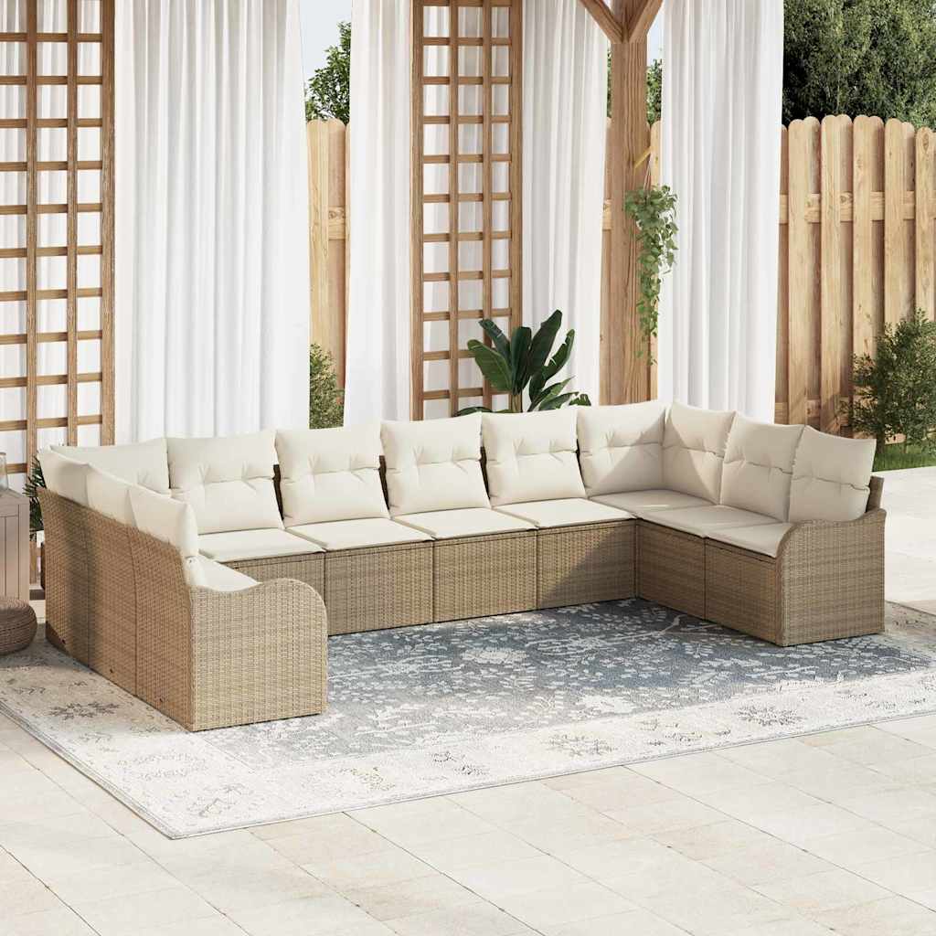 Tuin Sofa Set met opslag 10 pcs Beige en wit poly rattan is nu te koop bij PeponiXL, paradijselijk wonen!