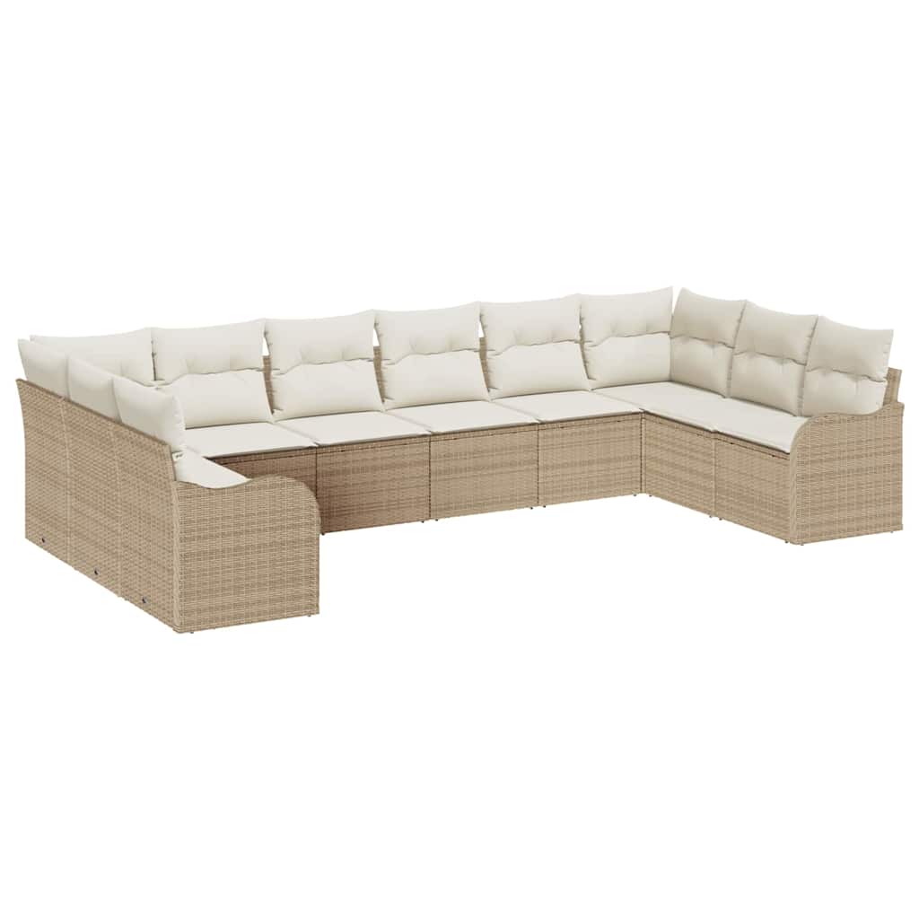 Tuin Sofa Set met opslag 10 pcs Beige en wit poly rattan is nu te koop bij PeponiXL, paradijselijk wonen!